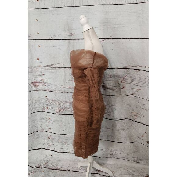 House of CB Anais Tulle Off the shoulder Bodycon Ruched Dress Size Small - Picture 5 of 7